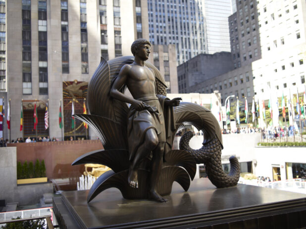 Full Body View of The Youth (Mankind Figures) at the Rockefeller Center in Manhattan, New York