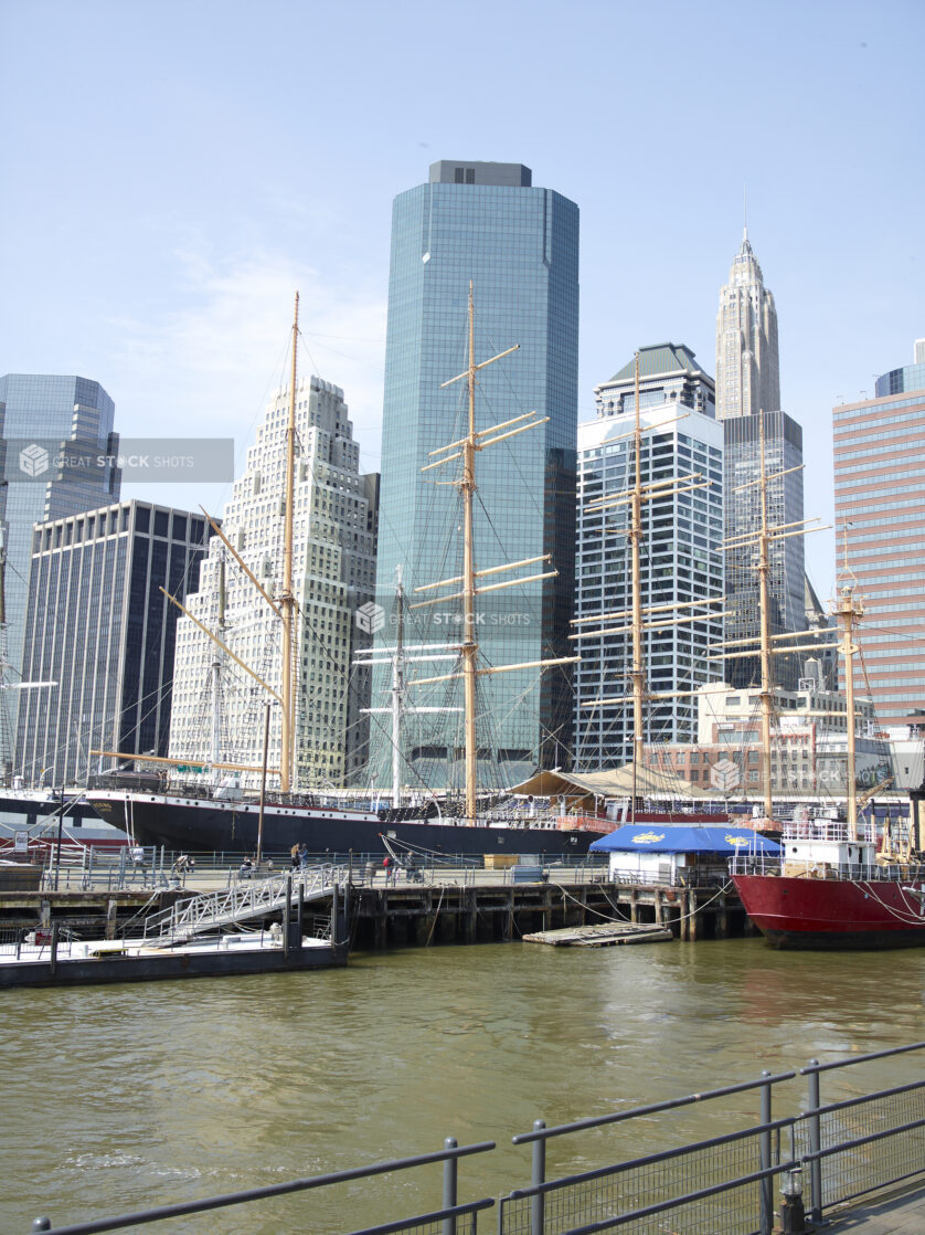 View of Sailing Ships Moored at South Street Seaport in Lower Manhattan, New York City - Variation