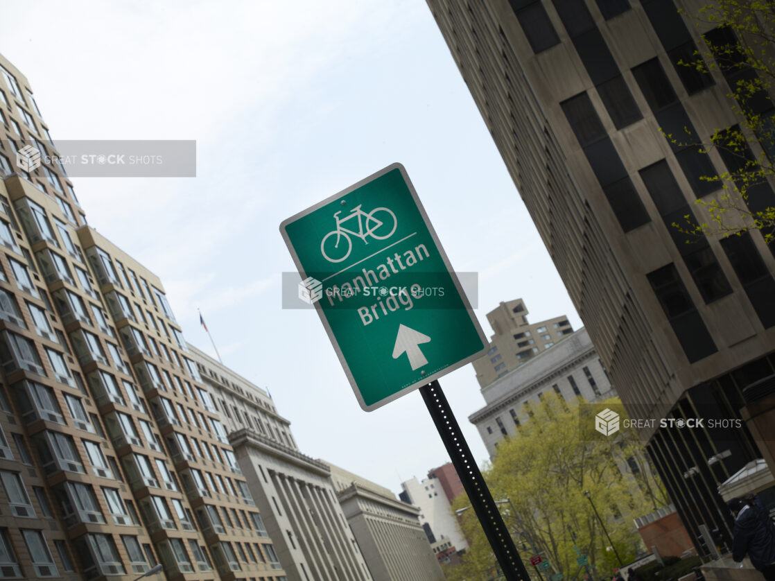 Street Sign for Bike Path to Manhattan Bridge in Manhattan, New York City