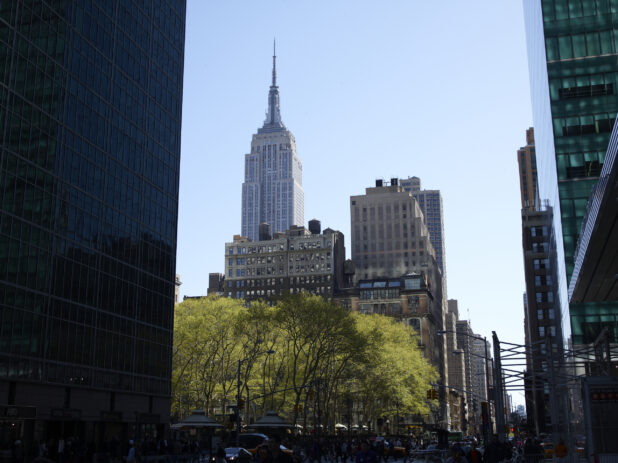 Low Angle View Towards the Empire State Building in Manhattan, New York City