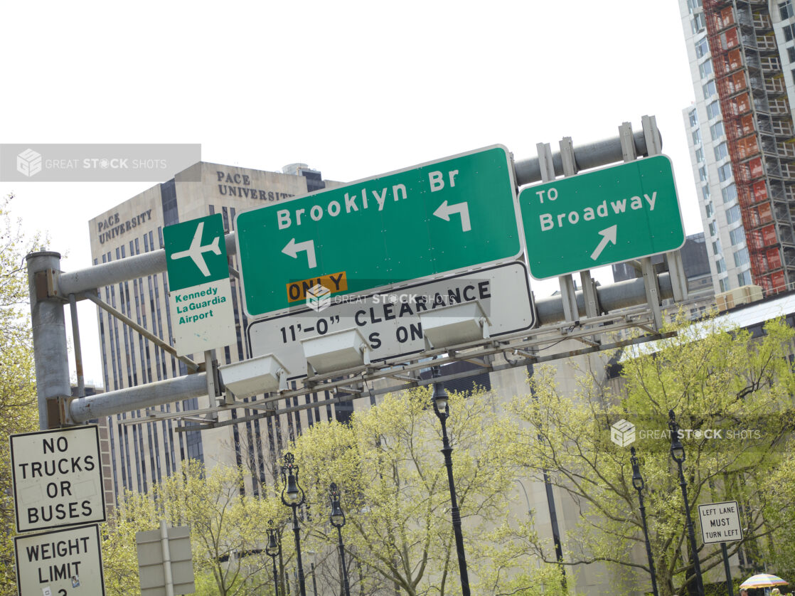 Street Signs to Brooklyn Bridge and Broadway in Manhattan, New York City