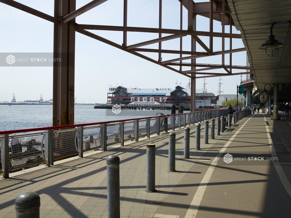 View Towards the Old Pier 17 in the Historic South Street Seaport District in Lower Manhattan, New York City