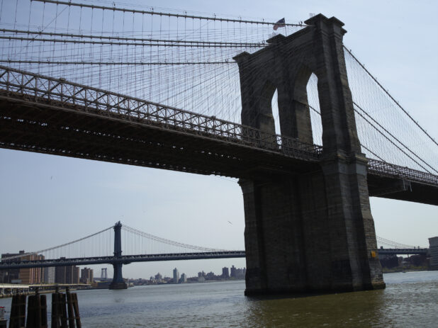 View of a Suspension Tower for Brooklyn Bridge in Manhattan, New York City - Variation