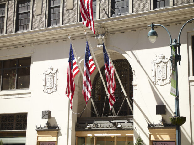 American Flags Hanging Over the Entrance to the Lord and Taylor Department Store (Closed) in Manhattan, New York City - Variation