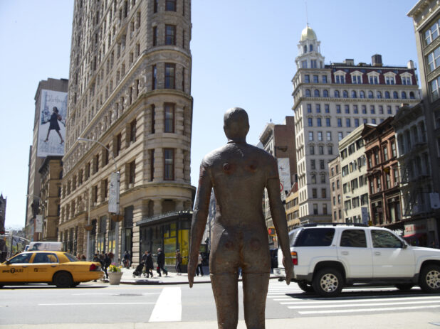 View from Back of the Event Horizon Sculpture by Antony Gormley in Front of the Flatiron Building in Manhattan, New York City