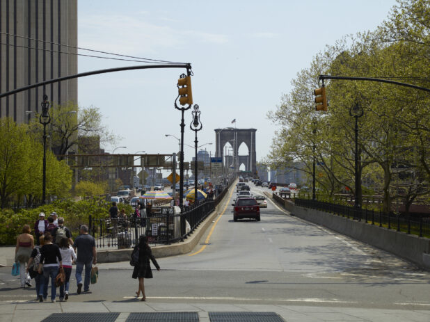 View Down South East Vehicular Path and Promenade to Brooklyn Bridge in Manhattan, New York City - Variation