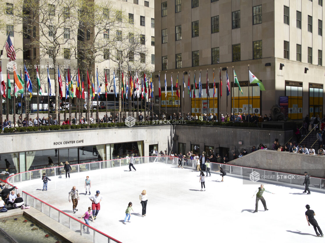People Skating on the Outdoor Ice Rink in the Lower Plaza of the Rockefeller Center in Manhattan, New York City
