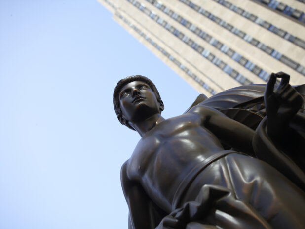 Low Angle View of The Youth (Mankind Figures) at the Rockefeller Center in Manhattan, New York City