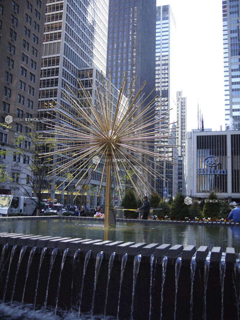 Close Up of the Dandelion Fountain Turned Off in a Public Plaza on the Avenue of Americas in Manhattan, New York City