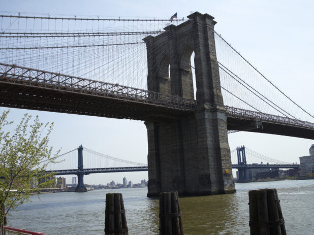 View of a Suspension Tower for Brooklyn Bridge in Manhattan, New York City