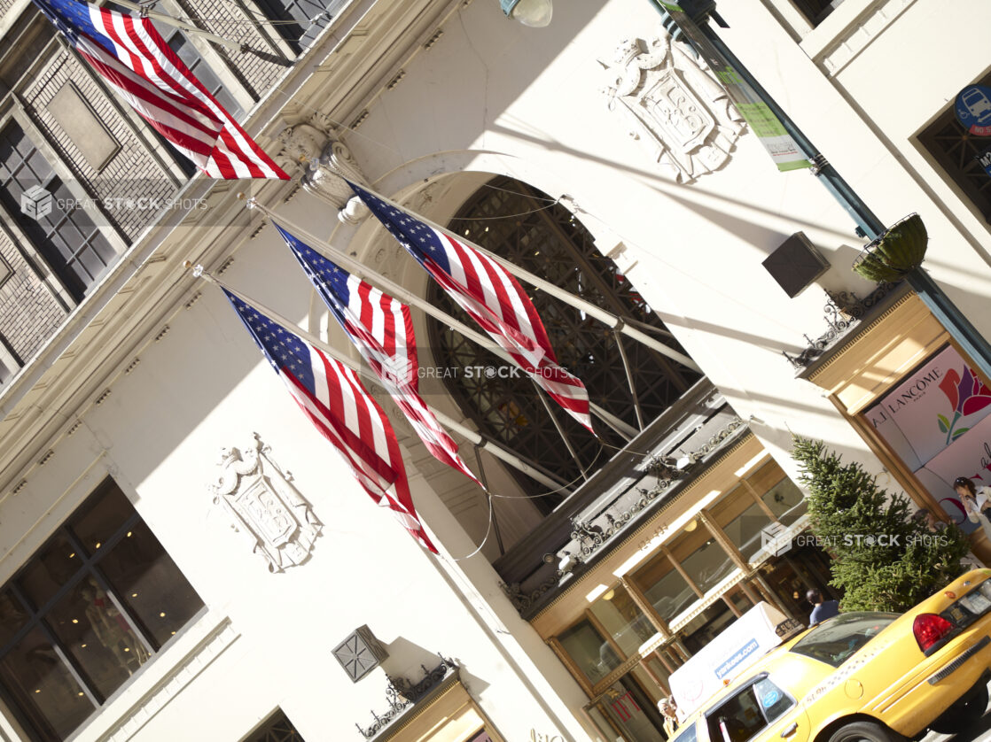 American Flags Hanging Over the Entrance to the Lord and Taylor Department Store (Closed) in Manhattan, New York City
