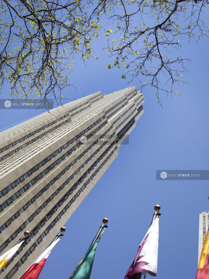 Low Angle Shot Looking Up the Rockefeller Center Building in Manhattan, New York City