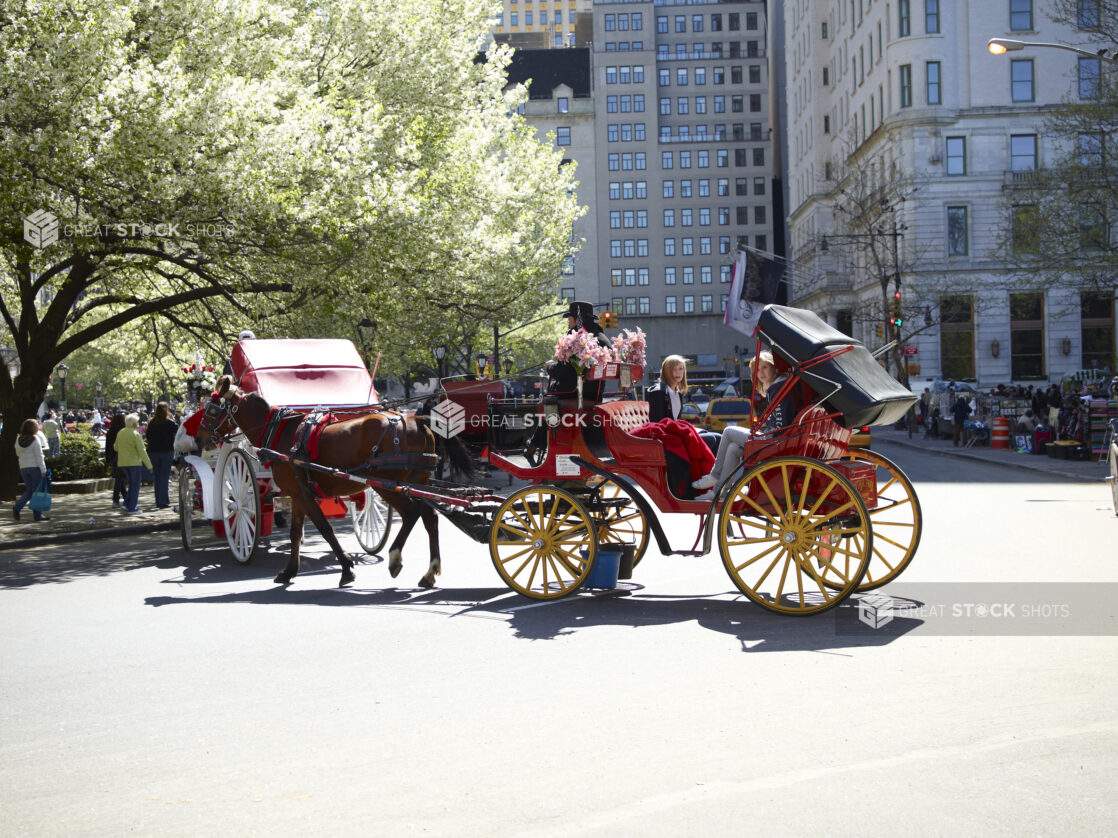 Tourists Riding a Horse-Drawn Carriage Outside Central Park in Manhattan, New York City