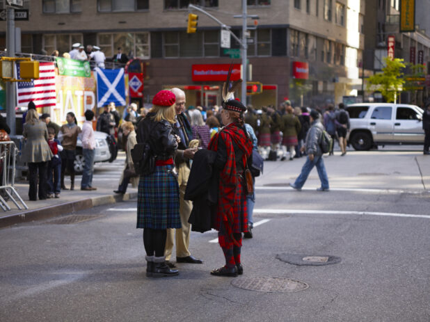 People Wearing Kilts and Tartan Skirts for the Tartan Day Parade in New York City