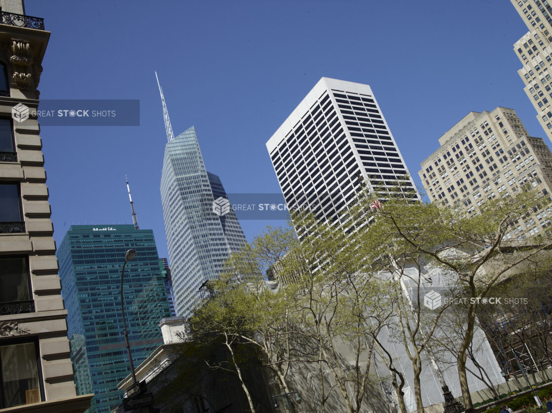 View from Bryant Park to the Office Towers Along Sixth Avenue in Manhattan, New York City