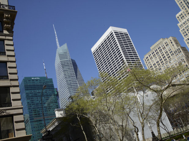View from Bryant Park to the Office Towers Along Sixth Avenue in Manhattan, New York City