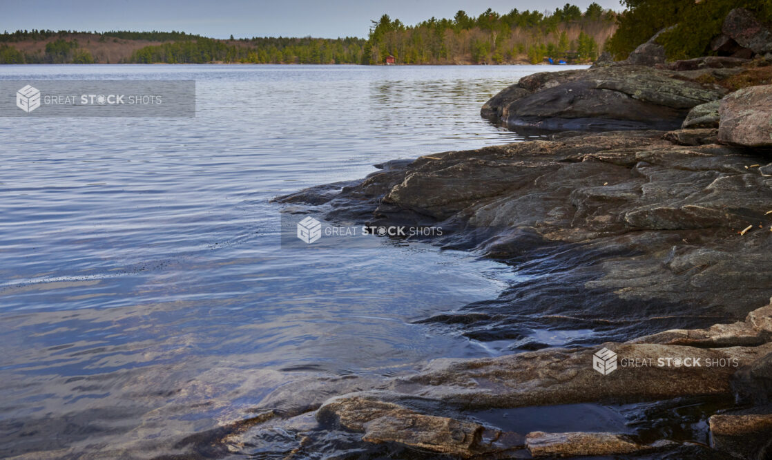 Bedrock Shoreline of a Lake in Cottage Country, Ontario, Canada