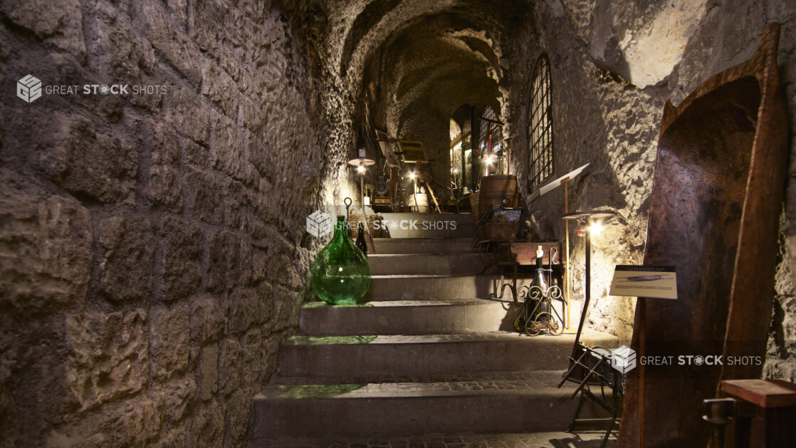 View Up the Steps in the Wine Cellar Museum in Ristorante Pagnanelli, Castel Gandolfo, Italy