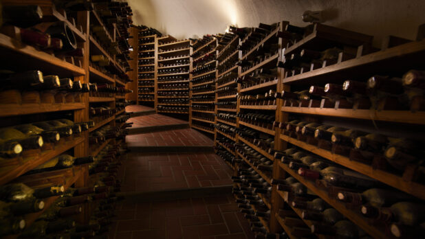 Rows of Bottled Wines in the Wine Cellar of Ristorante Pagnanelli in Castel Gandolfo, Italy