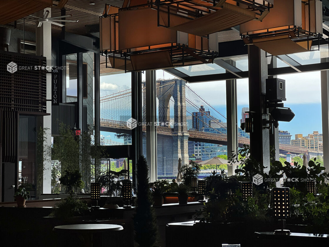 View of Brooklyn Bridge From Inside the Pearl Alley Bar in Manhattan, New York City