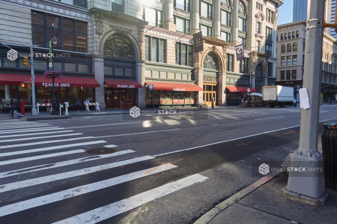 An Empty and Deserted Street in Front of Trader Joe's During Lockdown in Manhattan, New York City