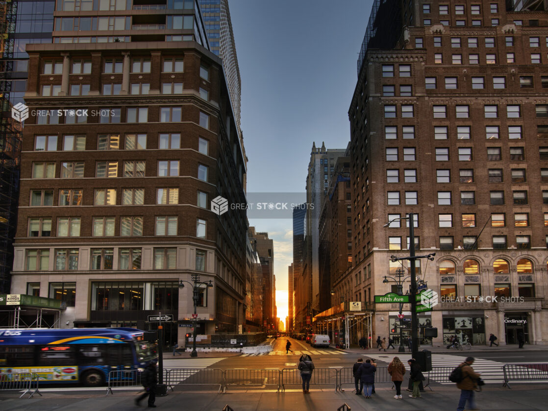 View of a Sunset from Between Brick Buildings in Manhattan, New York City