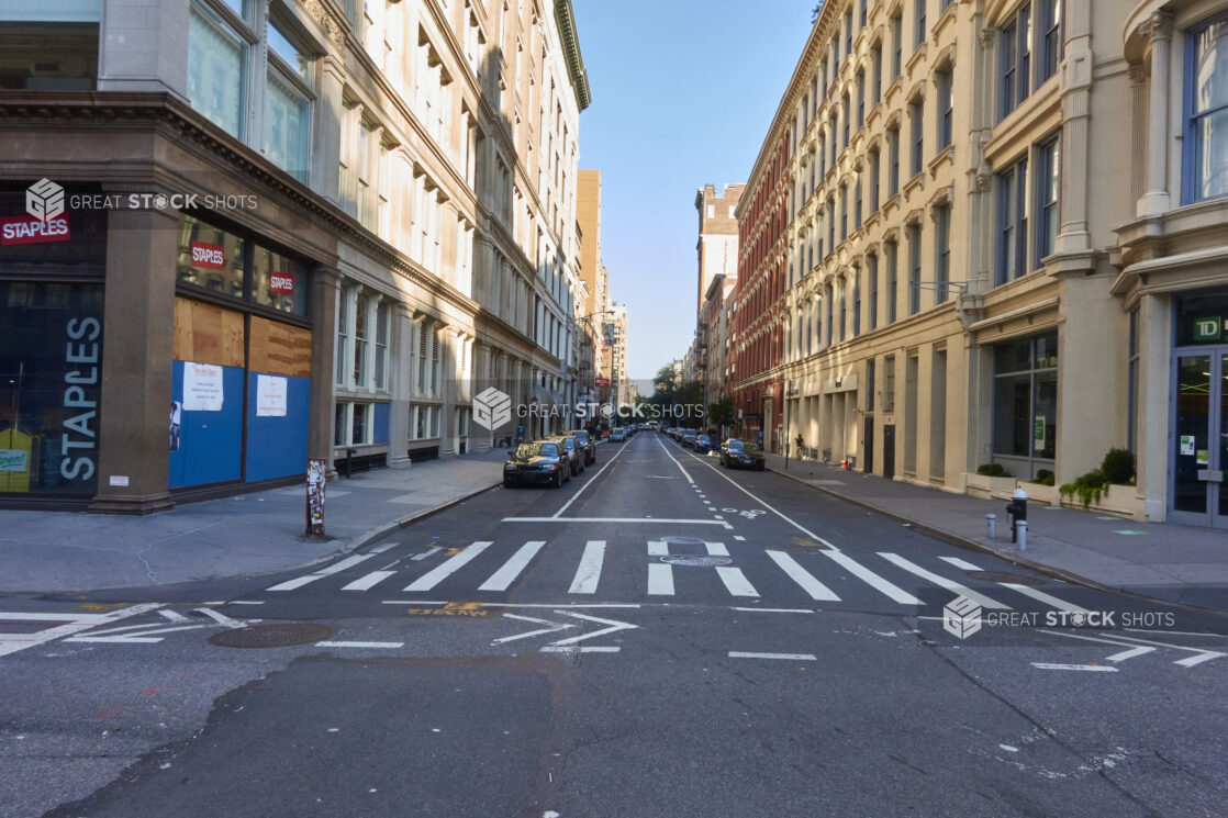 Looking Down an Empty and Deserted Street in Manhattan, New York City During the Coronavirus Stay At Home Order
