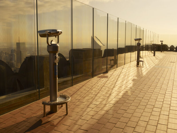 View of Coin-Operated Binoculars at Top of the Rock Observation Deck in Manhattan, New York City