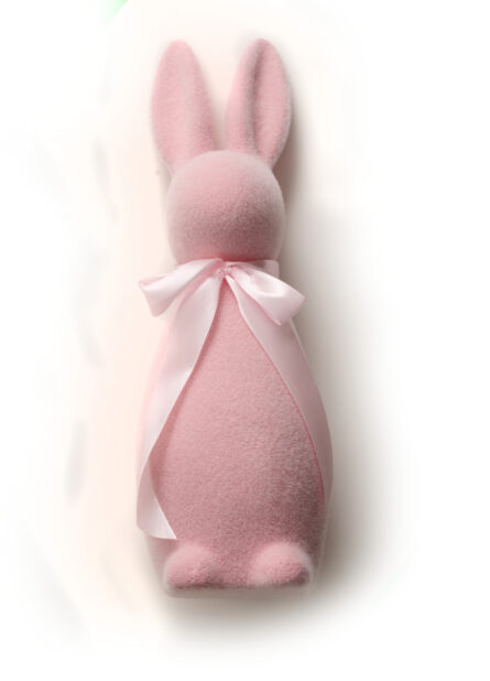 Pink Easter Bunny Decoration with a Pink Satin Ribbon and a Fuzzy Texture Shot on White for Isolation