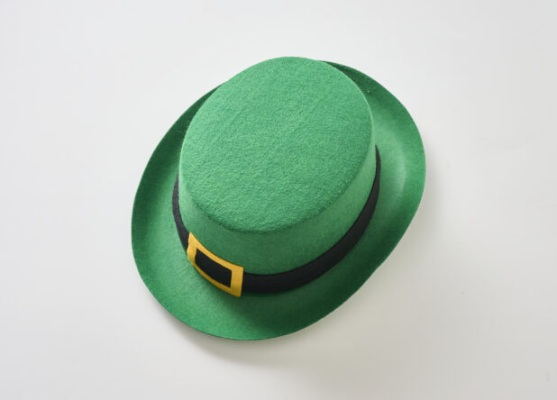 A Green Felt Leprechaun Hat for St. Patrick's Day Celebrations, Shot on White for Isolation