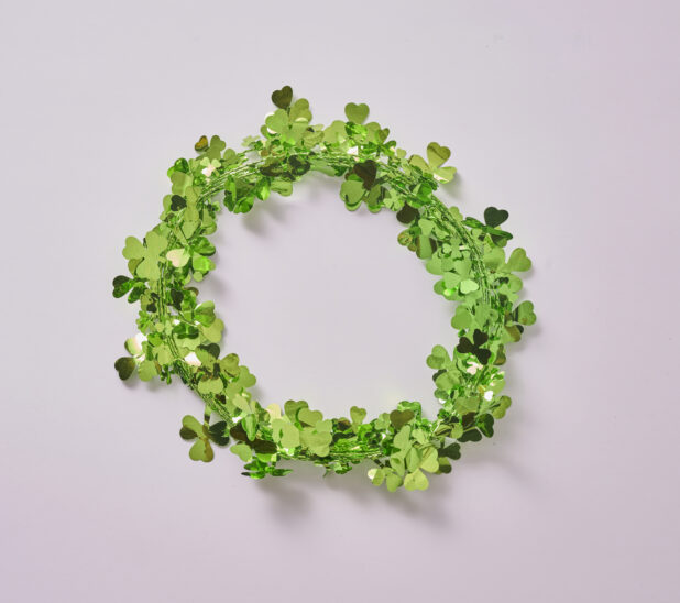 A Metallic Green Clover Wreath/Shamrocks Garland for St. Patrick’s Day Decorations, Shot on White for Isolation - Variation